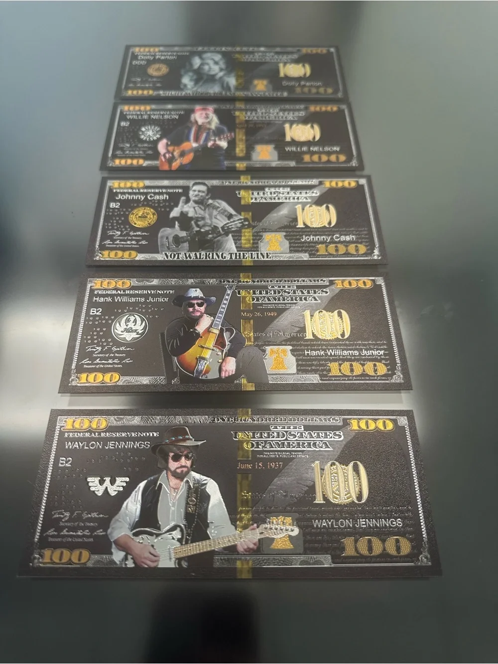 Novelty Black Collector Gold Foil 100 Bill Collection- Music Legends Design